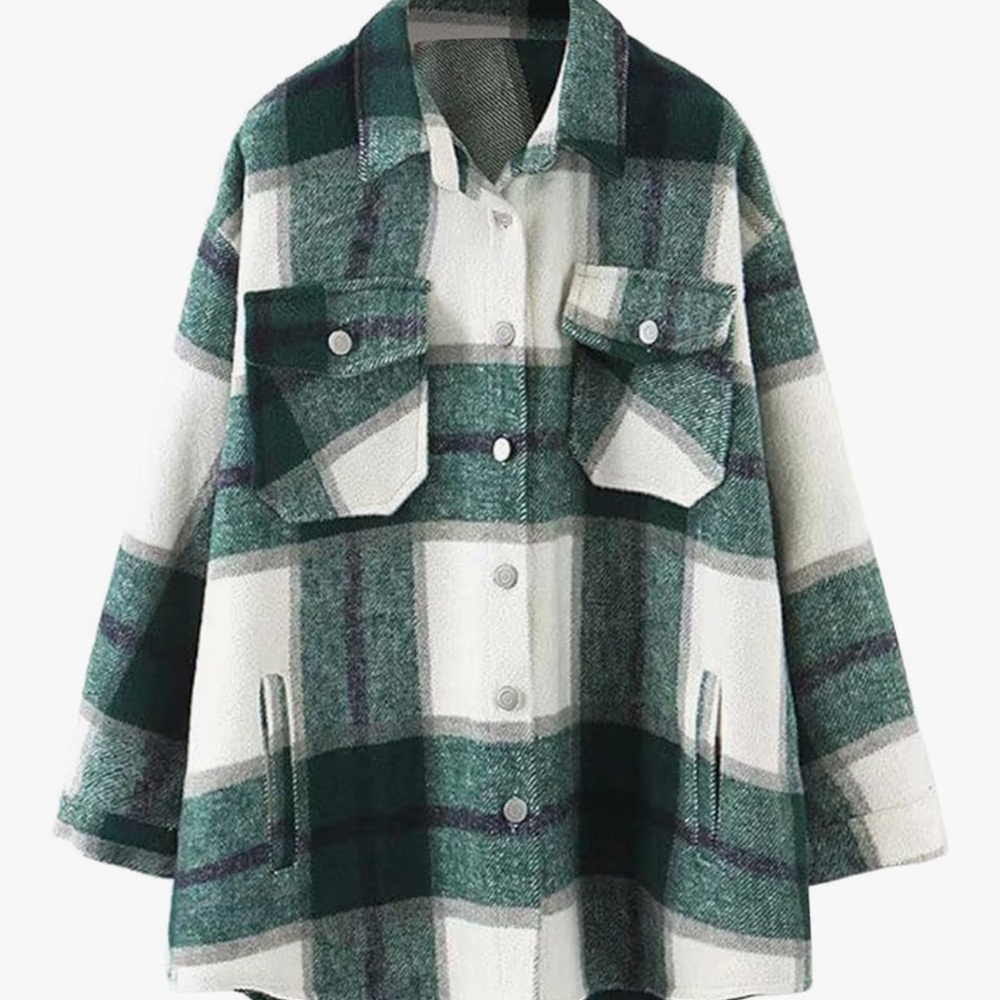 Chic Nation Green and White Plaid Jacket